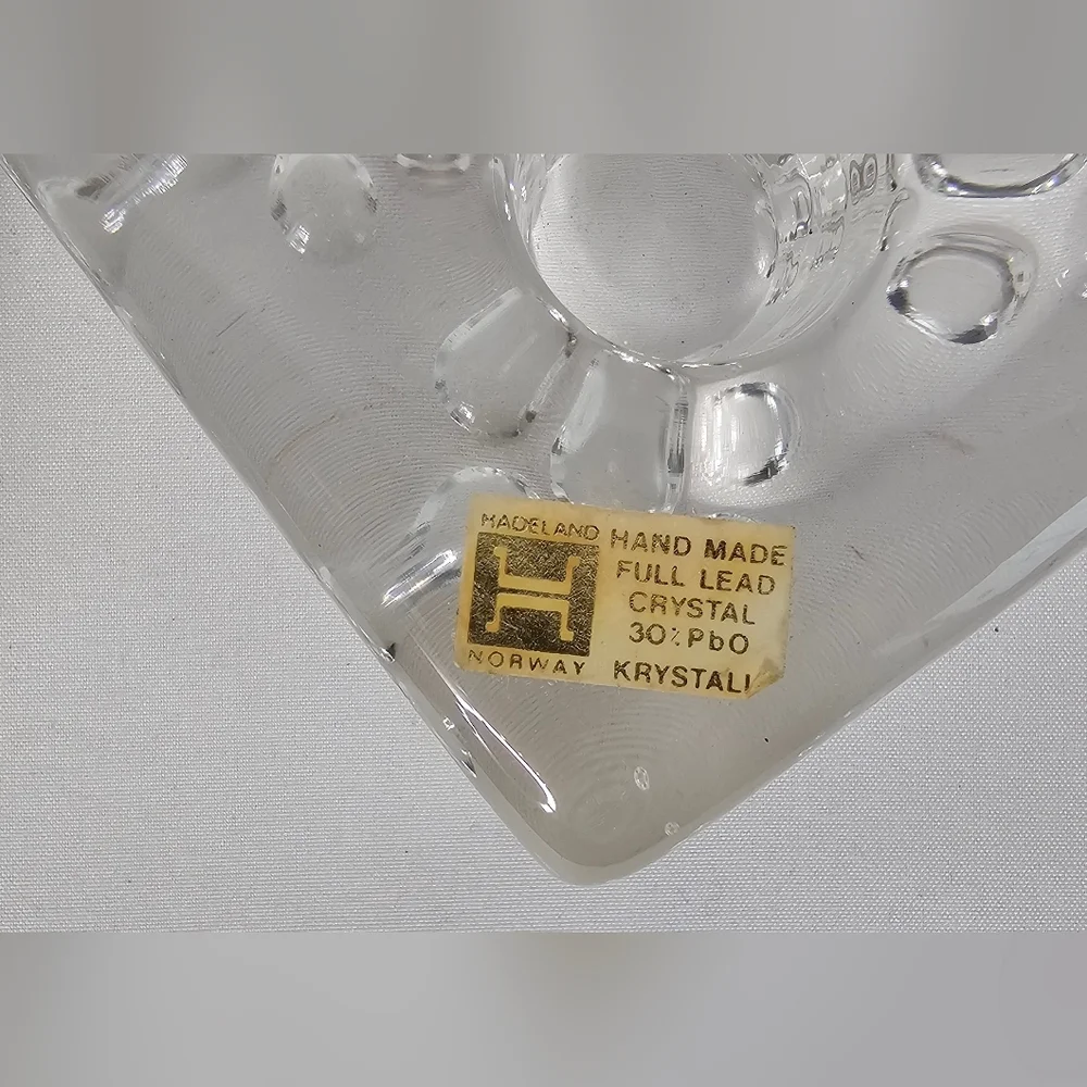 ​Hadeland Norway Glass Heart Candle Holder Pair Full Lead Crystal Handmade NOS